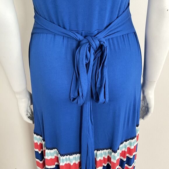 Boden Maxi Blue Eda Dress Striped Hem Cap Sleeve Stretch Belted 6 - Picture 10 of 13